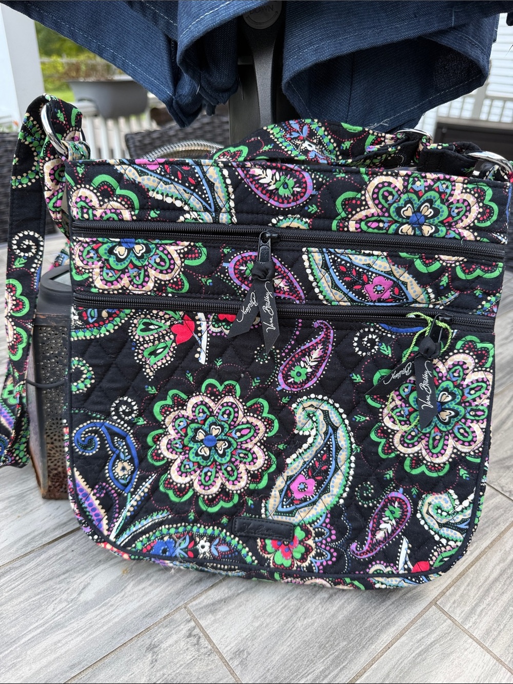 Vera Bradley Black Quilted Crossbody with Multicolor Paisley Floral